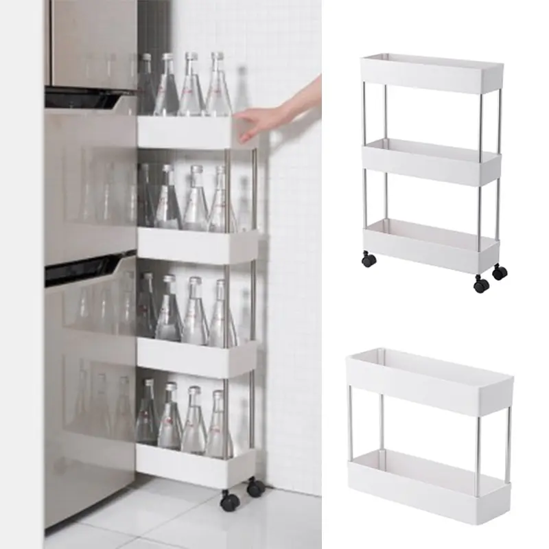 

2/3/4 Tiers Fridge Side Gap Storage Rack Cart Mobile Shelving Unit Organizer Storage Rolling Utility Racks For Kitchen Bathroom