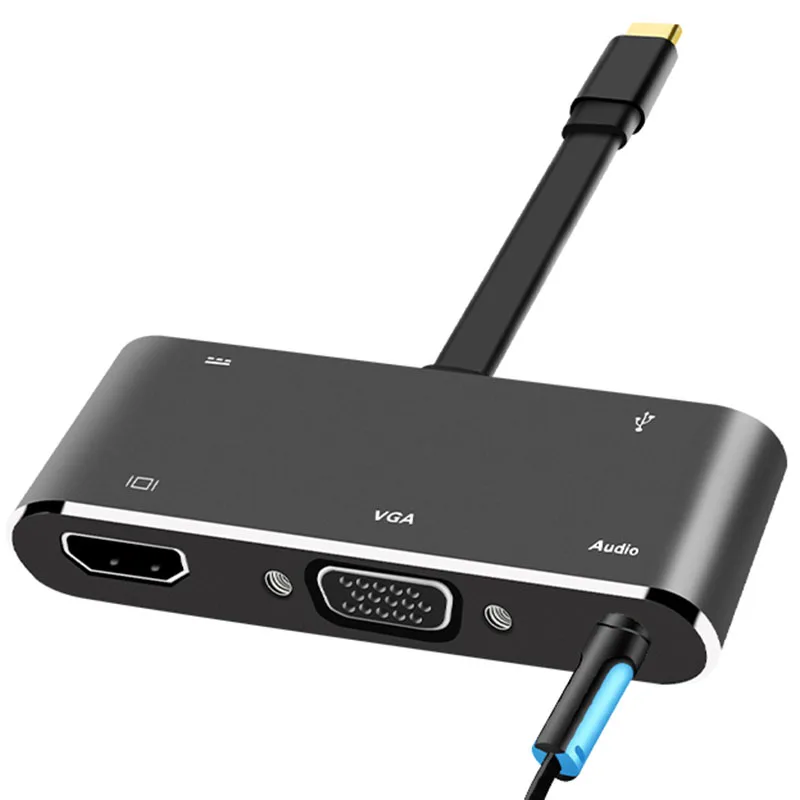

USB Type-C HDMI VGA Adapter USB C Hub to USB3.0 USBC Charging 3.5mm Auxiliary Jack Cable Multi-Port Converter