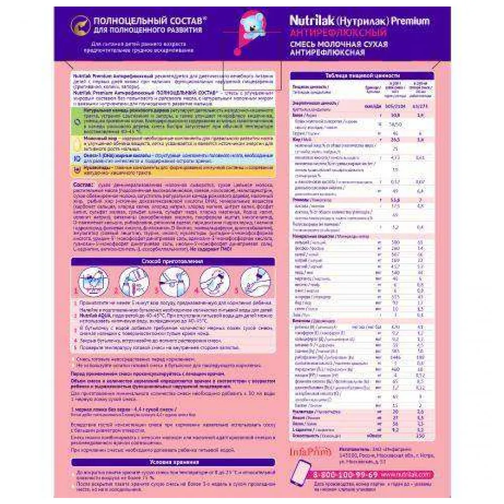 Молочная смесь Nutrilak Premium Антирефлюкс с рождения 350 гр