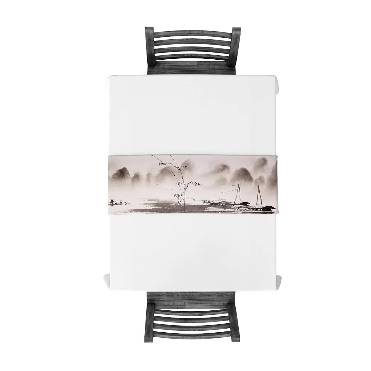 Landscape Painting Ship Bamboo Table Runner For Wedding Hotel Party Runners Modern Cake Floral Tablecloth Home Decoration | Дом и сад