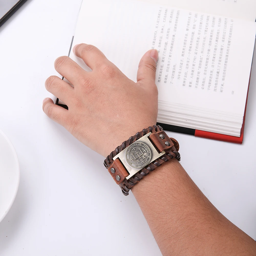 Мужской кожаный браслет Fishhook Готический Браслет манжета с амулетом ангелом