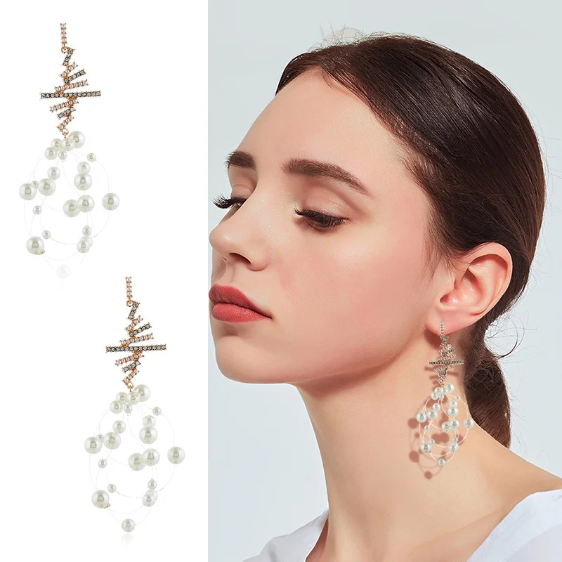 

Fashion new simple handmade winding pearl Dangle Earrings Personality Rhinestone Drop Earrings female Jewelry Gift