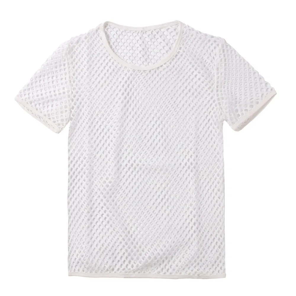 

New Men's Mesh Fish Net Clothing sexy Short sleeve perspective mesh men's t-shirt Jan23