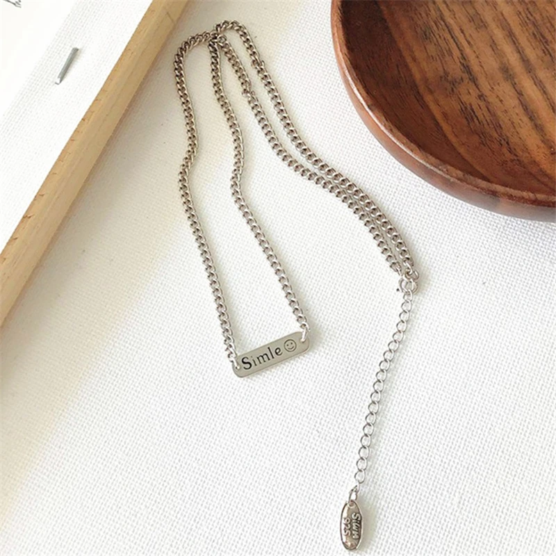 Korean Japan Style Cute Smile Face Happy Punk Pendant Necklace For Women Street Girls Tibetan Big Chain Hip Hop Jewelry | Украшения и
