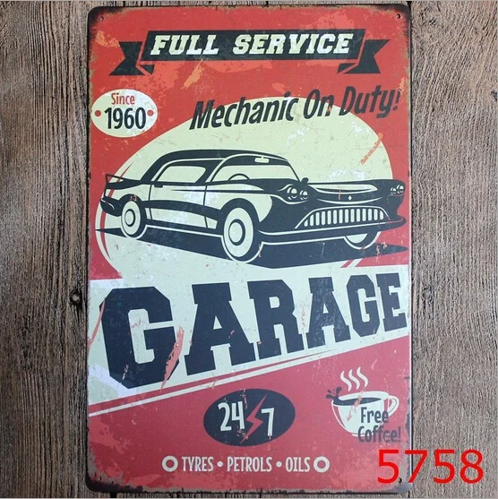

20X30cm Metal Tin Sign Full Service Garage Bar Pub Vintage Retro Poster Cafe Art