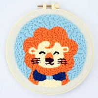 lion punch needle kit for starter 20cm 8 inch contains threader fabric embroidery hoop yarn all material and tool
