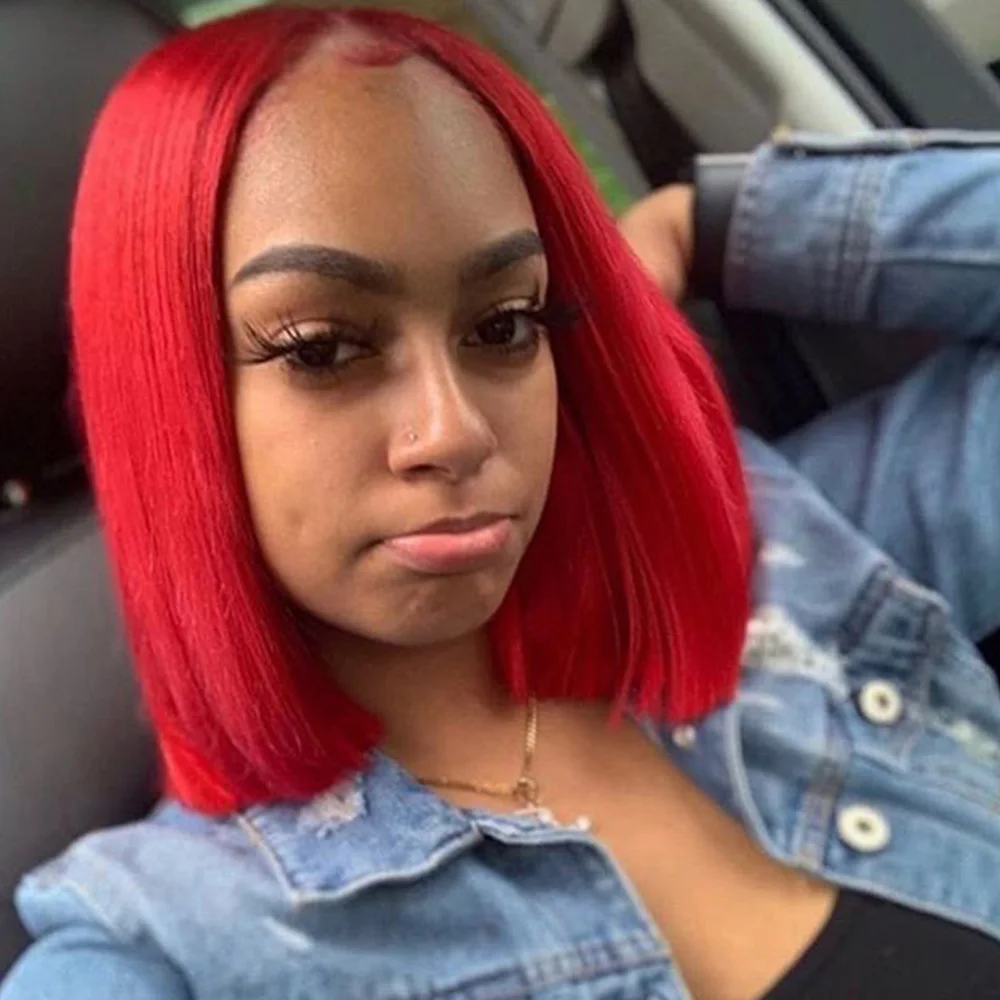 Прямой парик Боб вырез Фея короткие красные 360 фронтальные человеческие волосы