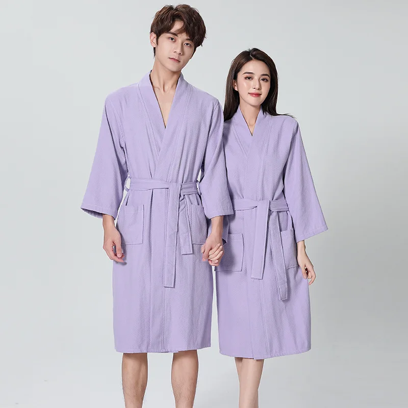 

Couple Nightwear Waffle Kimono Gown Loungewear Women Bathrobe Loose Sleepwear Nightgown Soft Intimate Lingerie Homewear