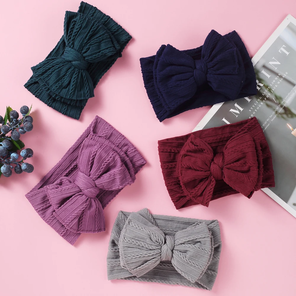 Милый розовый вязаный широкие нейлоновые повязки для детей девочек мягкие