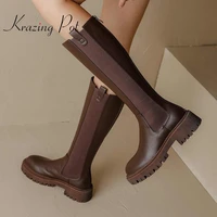 krazing pot 2022 winter new arrival stretch boots genuine leather round toe med heel korean street fashion thigh high boots l46