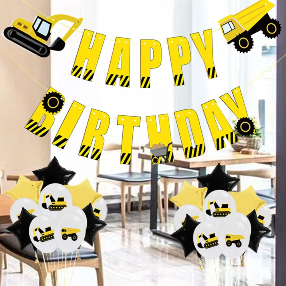 

25 Pcs Party Favors Excavator Truck Printing Balloons Aluminum Film Balloons Party Decoration Supply