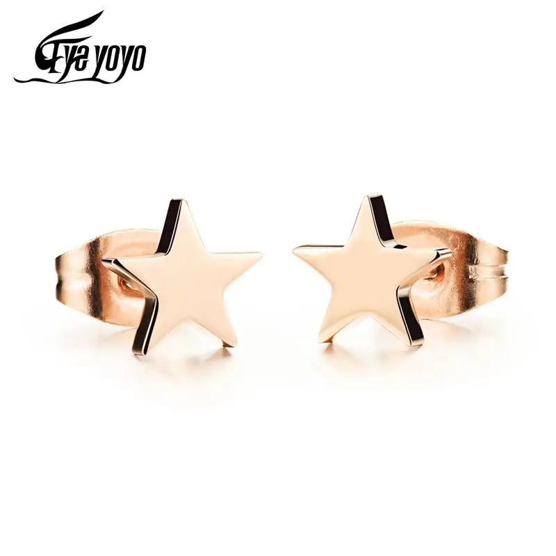 EyeYoYo серьги гвоздики в форме звезды пятиконечной без никеля розовое золото