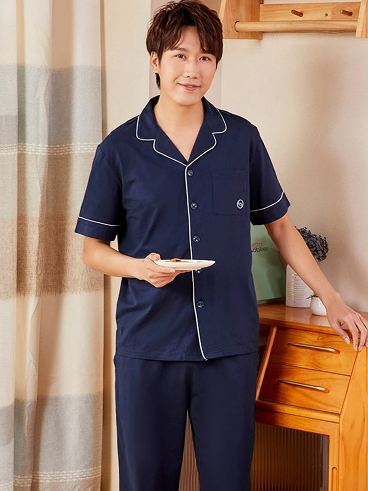 Мужские хлопковые костюмы Conlia с коротким рукавом домашняя одежда топы и брюки