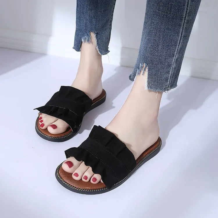 Женские пляжные шлепанцы удобные сланцы летняя Стильная джинсовая обувь милые