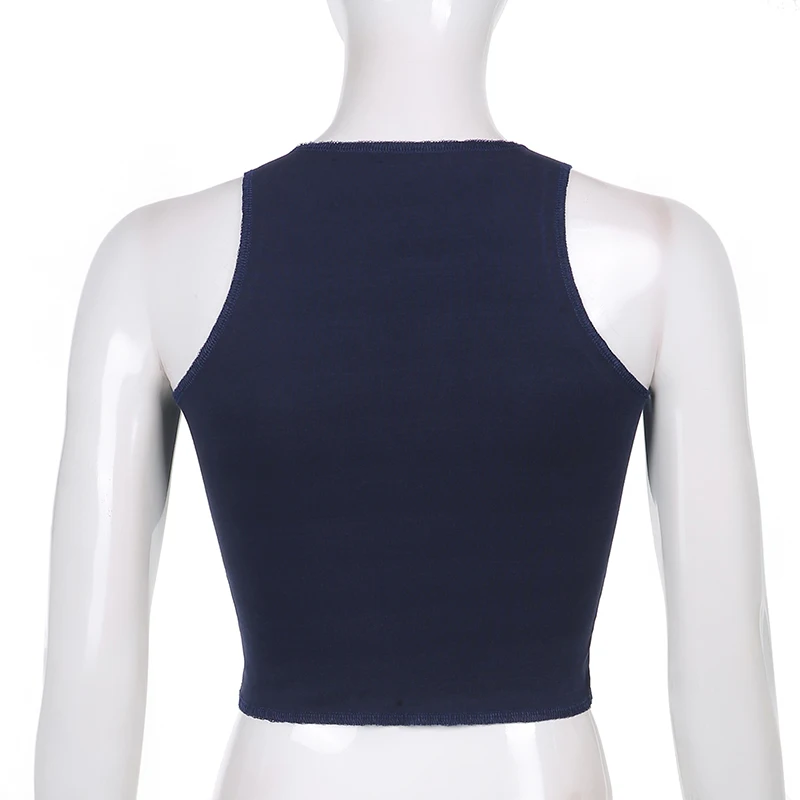 

Sweetown Floral Print Y2K Tops Casual Slim Basic Tshirt Round Neck Blue Tank Top Ladies Streetwear Off Shoulder Cropped Tees
