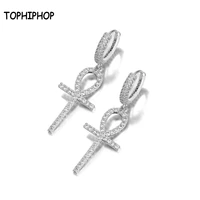 tophiphop iced zircon shiny cross earrings gold silver hiphop rock jewelry ladies jewelry gift exquisite packaging