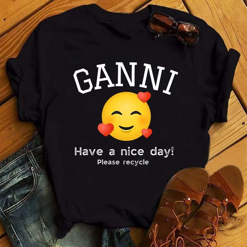 

Maycaur Women Graphic Smiley Printed Cute Summer T-shirts 90s Style Casual Fashion Aesthetic Print Female Clothes Tops Tees T