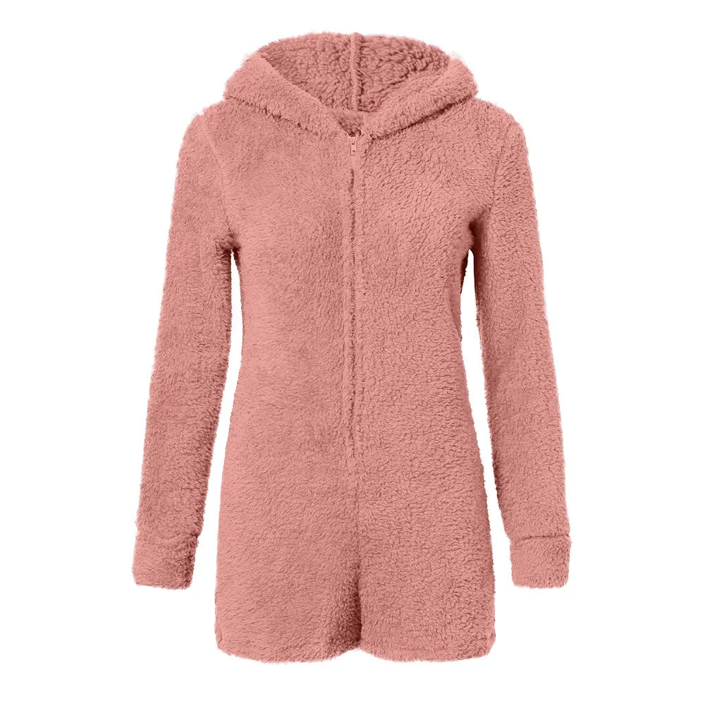 Женский утепленный бархатный костюм теплый комбинезон с капюшоном и медвежонком