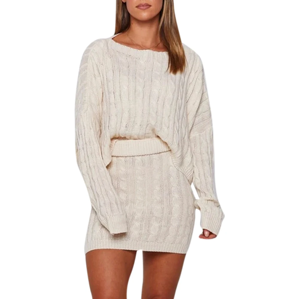 Женский трикотажный комплект из двух предметов однотонный пуловер с круглым