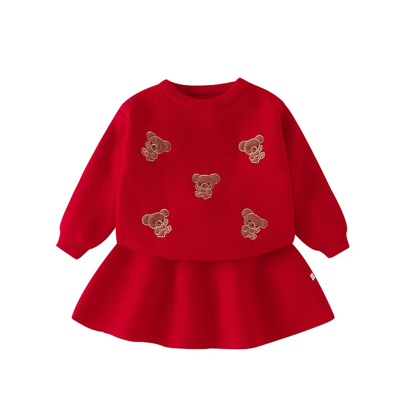 Su&eacute;ter de manga larga para ni&ntilde;as peque&ntilde;as, traje de princesa con falda de l&iacute;nea A, ropa de beb&eacute;, bonito oso, primavera y oto&ntilde;o-4