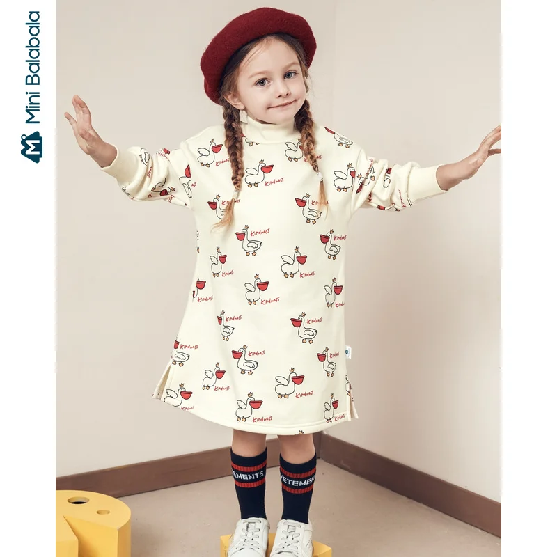 Детское длинное платье Minibalabala зимнее теплое хлопковое с длинным рукавом и