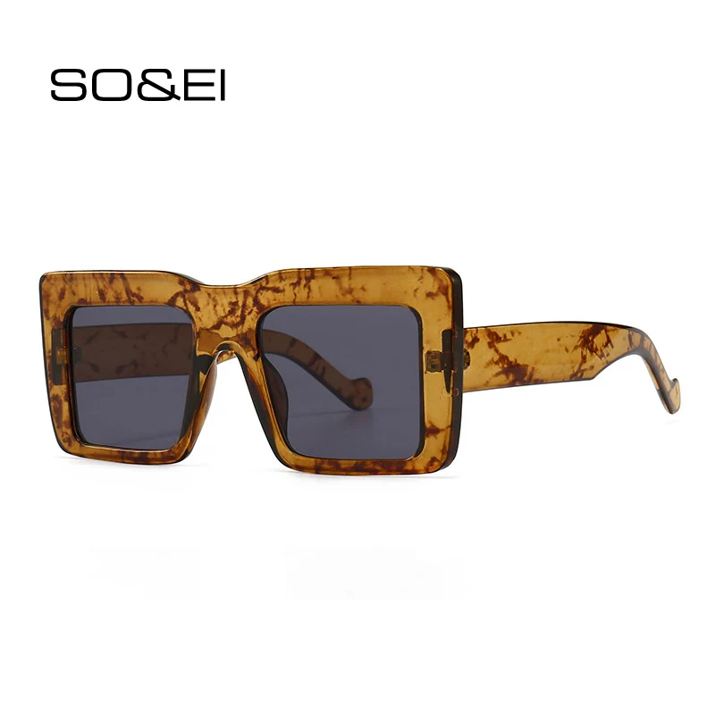 

SO&EI Fashion Square Flat Top Sunglasses Women Vintage Brand Designer Gray Lens Sun Glasses Men Trending Retro Shades UV400