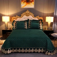 luxury thick velvet diamond quilted bedspread embossing ruffle lace bed spread quilted coverlet set king queen size 35pcs