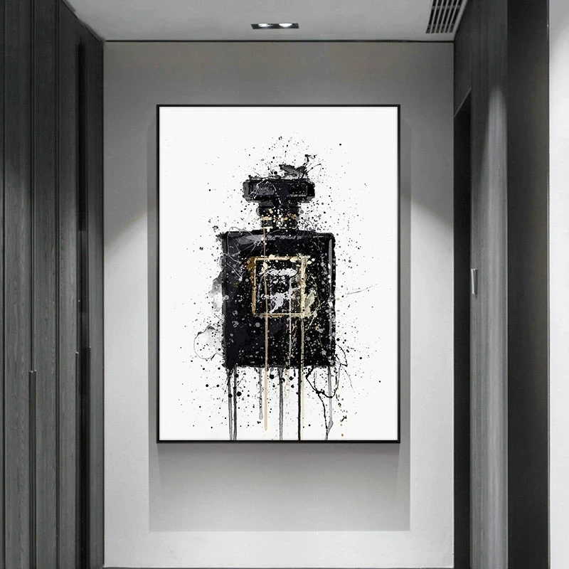 

Modern Abstract Art Canvas Painting Wall Poster and Prints Abstract Black Perfume Bottle Pictures for Living Room Home Decor