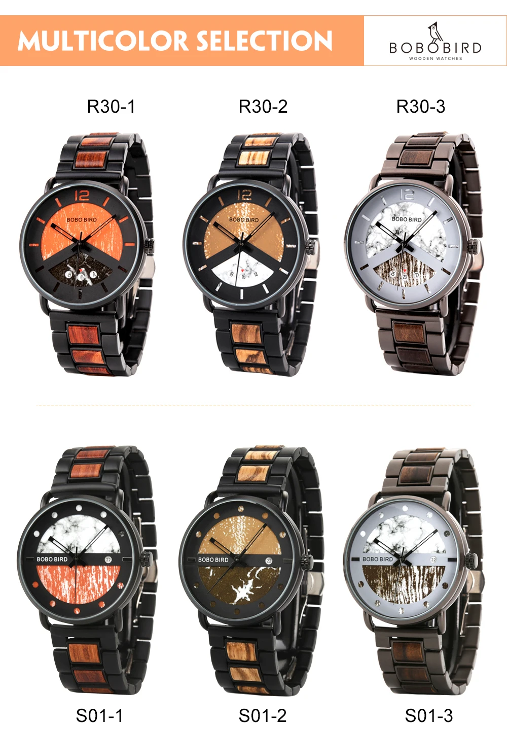 BOBO BIRD Wood relogio masculino, металлические часы, военные часы, цветной циферблат, стильный дисплей даты, erkek kol saati