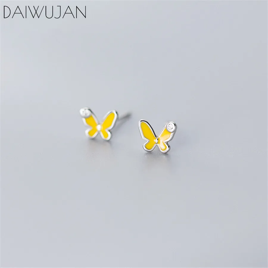 Женские серьги-гвоздики с желтой бабочкой DAIWUJAN вечерние серьги из стерлингового