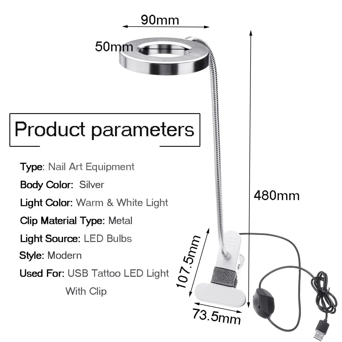 

Clip Table Lamp Dimming Desk Light Permanent Eyebrow Manicure Light USB Rechargeable for Night Reading Nail Art Beauty Makeup