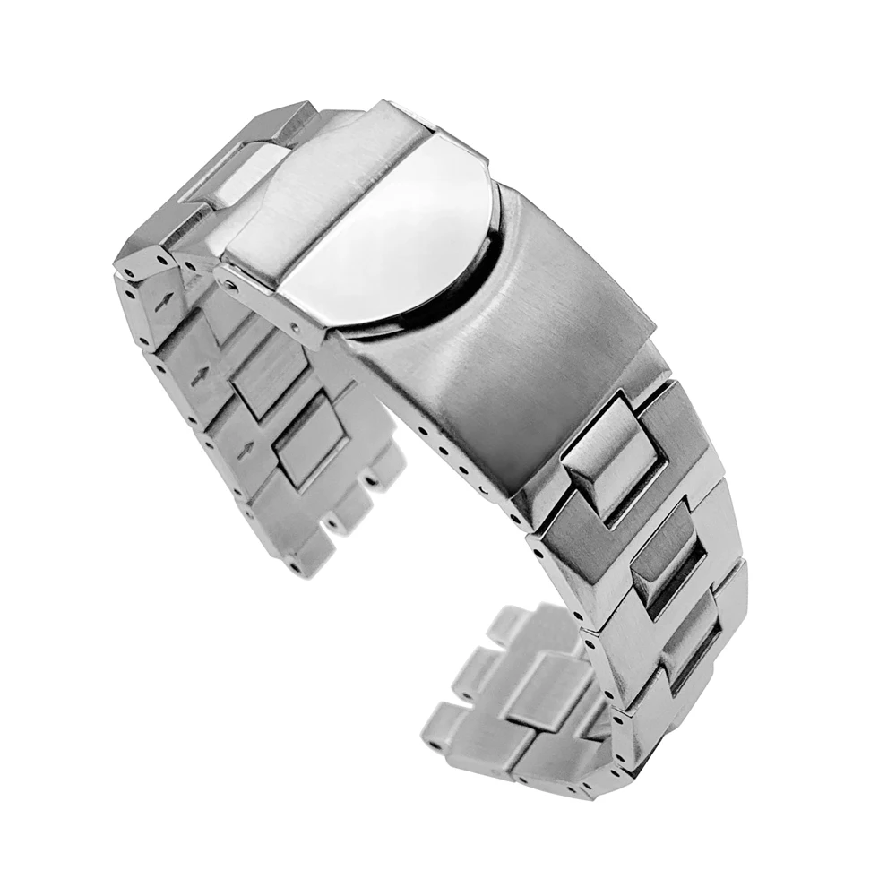 Ремешок из нержавеющей стали 19 мм Серебряный двойной глубокие углубления замена