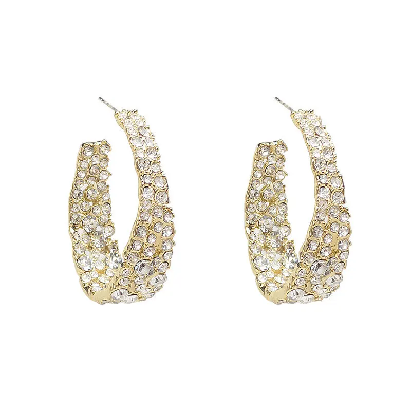 

TIMEONLY Creative C Shaped Hoop Earrings Sparkly Rhinestones Hollow Alloy Earring Luxury Trendy Party Jewelry for Women Female