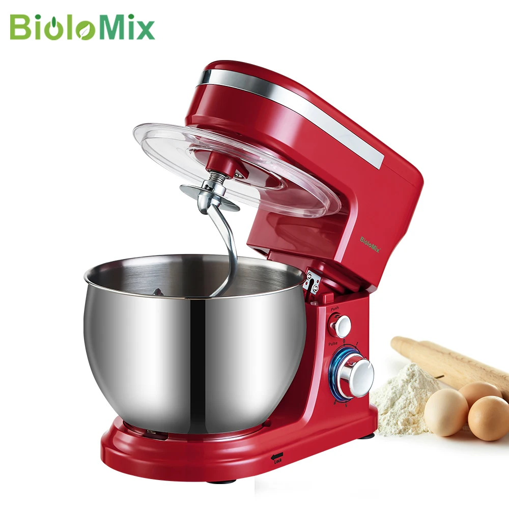 BioloMix миксер 5L чаша из нержавеющей стали 6-ступенчатая кухонный миксер с тесто крючки, станок и венчик для взбивания - изображение