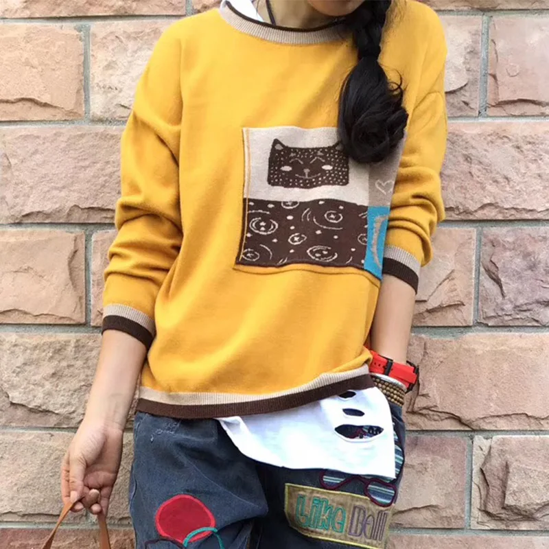 2019 осенне-зимний новый пуловер с круглым вырезом жаккардовый вязаный свитер