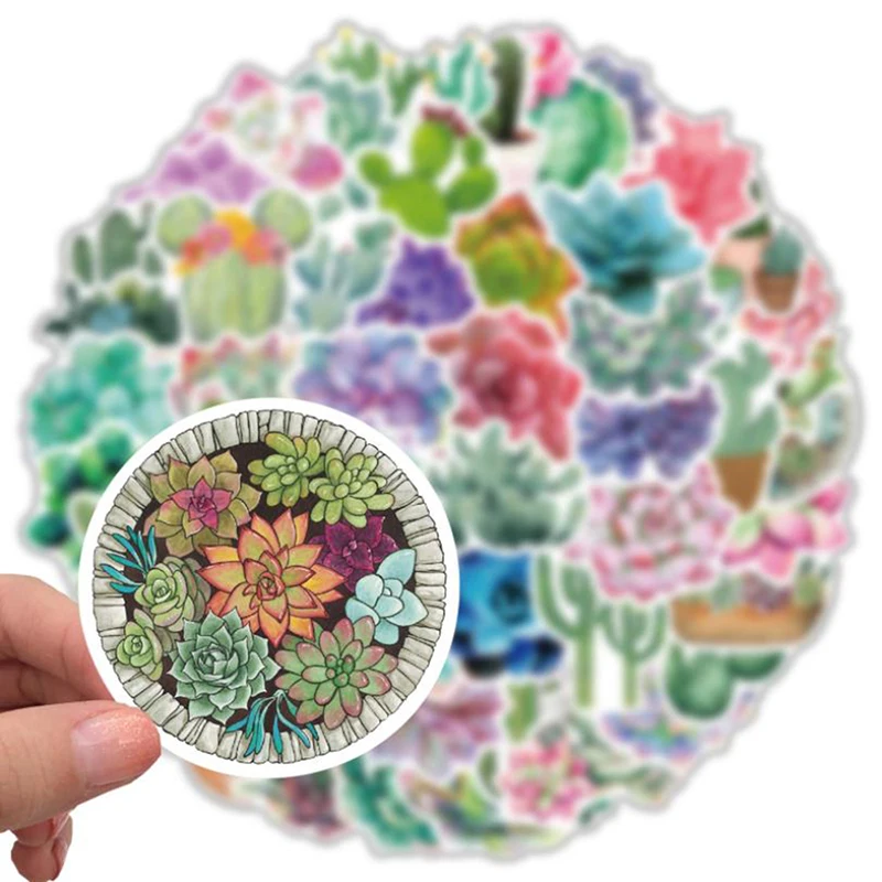 50Pcs Cartoon Succulent Cactus Plant Stickers Luggage Guitar Computer Notebook Waterproof Graffiti Sticker Decoration | Игрушки и хобби