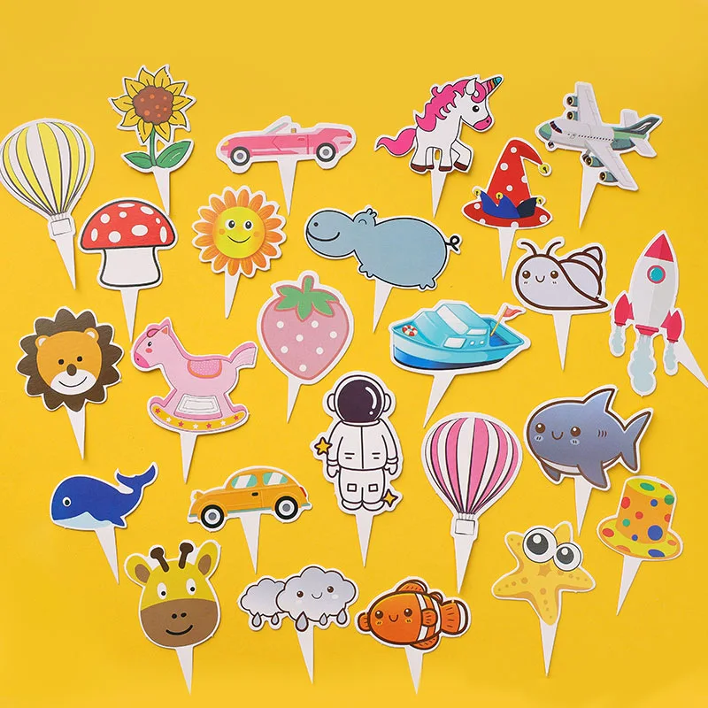 

40 шт. бумажный Топпер для торта на день рождения ребенка, милая машина для торта на день рождения с животными, Топпер для детвечерние торта, у...