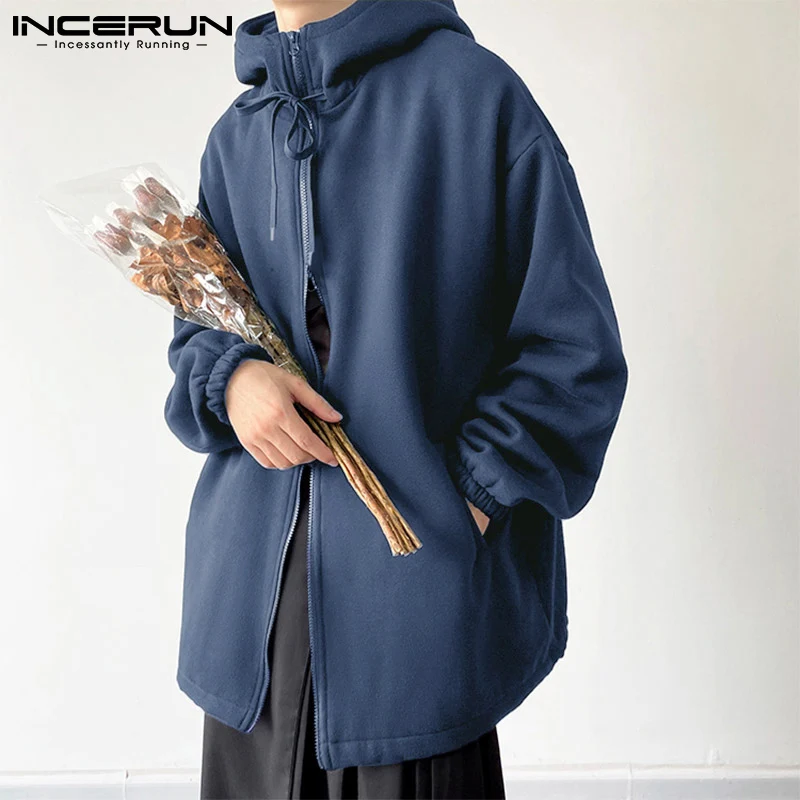 

INCERUN Men Hoodies Outerwear Solid Color Hooded Loose Long Sleeve Streetwear Zipper Men Cardigan 2022 Casual Sweatshirts S-5XL