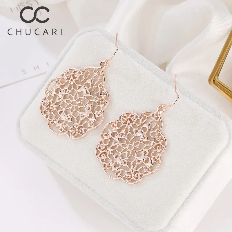 Женские Висячие серьги CHUCARI Ретро стиль сплав полые серебро золото листочка