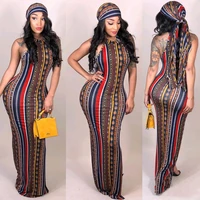 dresses for women 2021 sexy striped bohemian print vestidos robe femme bodycon long skirts evening dresses contains headscarf
