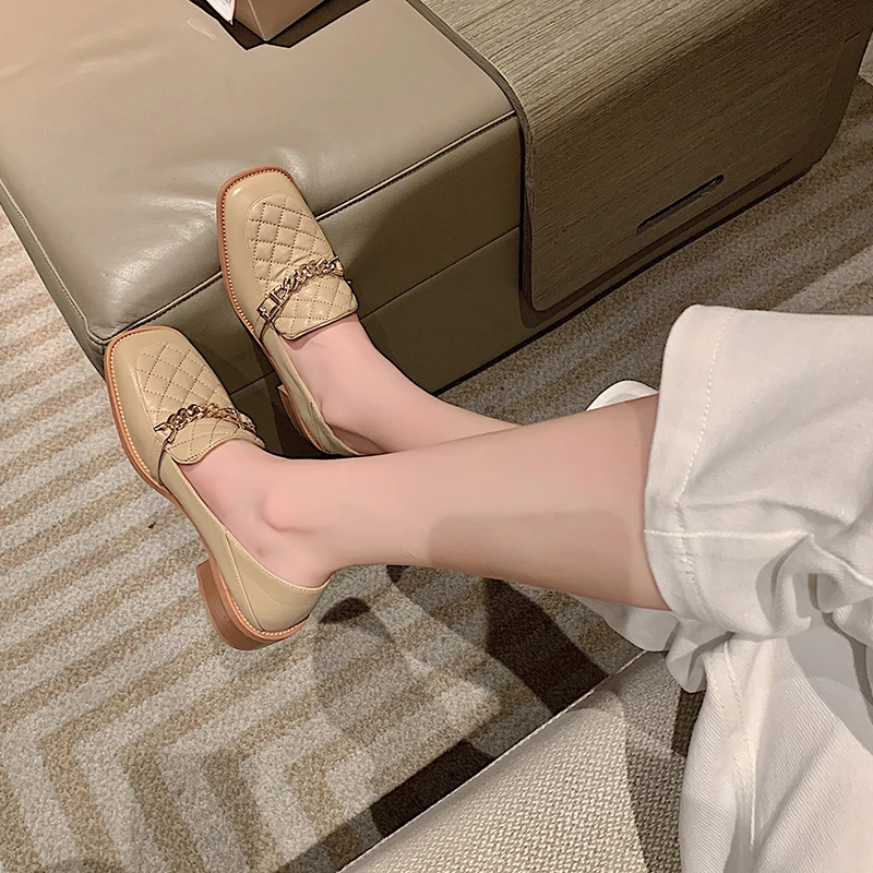 

JOCHEBED HUTop Quality Low Heels Pumps For Women Genuine Leather Square Toe Shoes Woman 2021 Spring Newest Working Women's Sh
