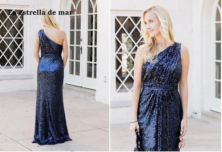 

abiti da damigella d'onore 3 style navy blue sequins braidsmaid dresses long vestido dama de honor adult wedding party gowns