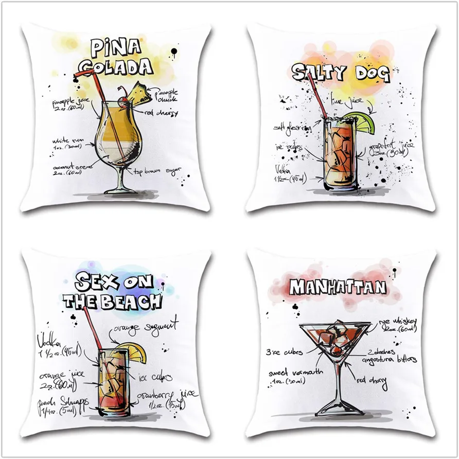 Чехол для подушки в виде коктейля с изображением милого напитка|Наволочки| |