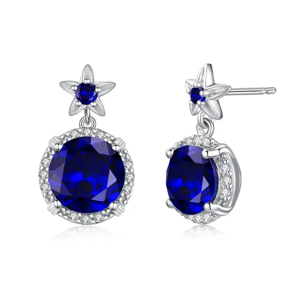

Real Silver 925 Earrings For Women Classic Round Shape Blue Sapphire Gemstones Elegant Lady Party Gift Fine Jewelry Wholesale
