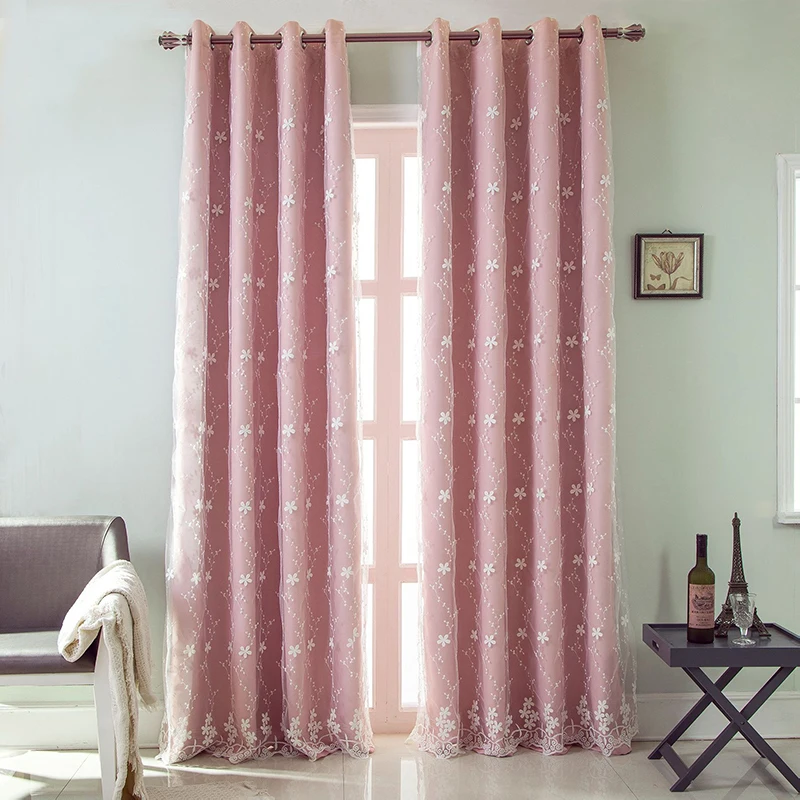 

Real Double-layer Shading Embroidered Curtains Flower Leaf For Living Room Kitchen Window Bedroom Treatment