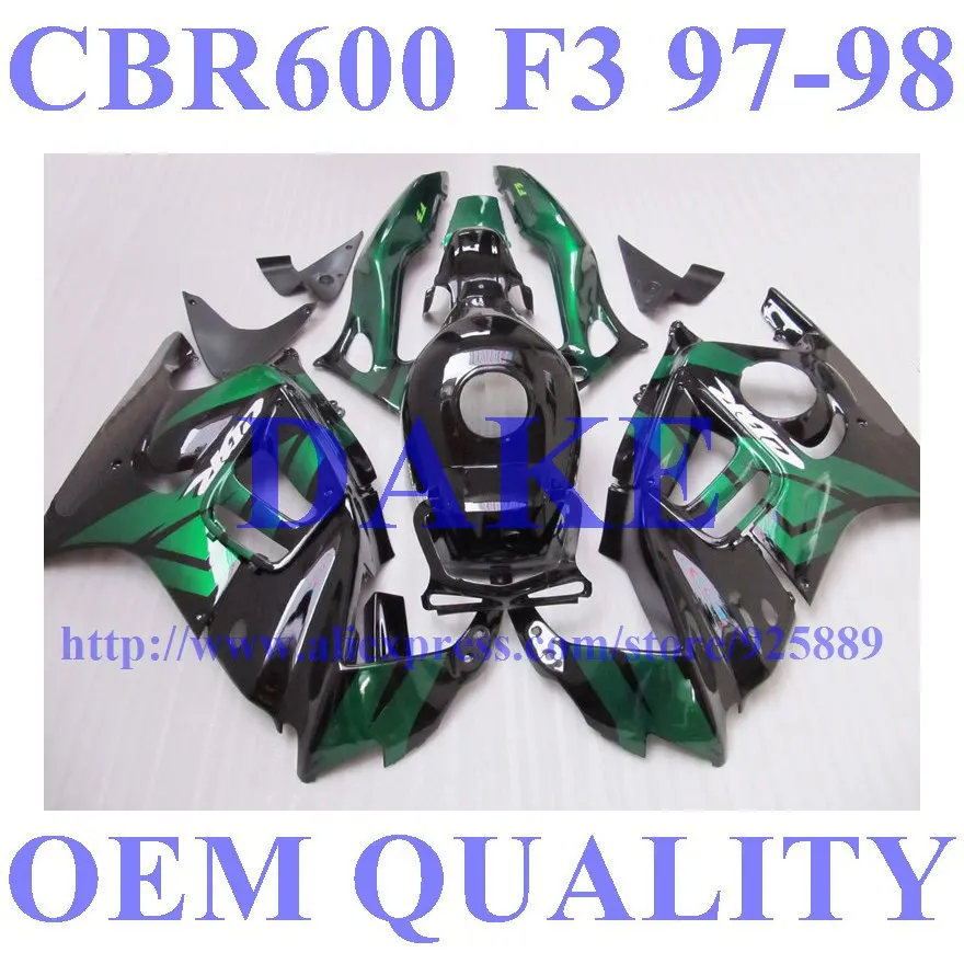 

Tank + Fairing For HONDA CBR600F3 97 98 CBR600 F3 1997 1998 CBR 600F3 97 98 1997 1998 Green Flame In Black E4563f -tim