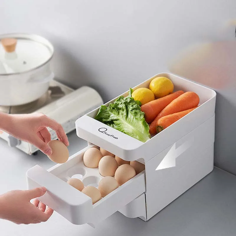 

Food Organizer Egg Storage Box Refrigerator Fresh-keeping Box Kitchen Supplies Fruits and Vegetables Drawer Type Can Be Stacked