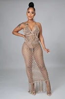 jrry sexy women knitted set two pieces set crop top long skirt tassels crochet 2 pieces set beach crocheted cover up