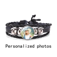 free design personalized photo mens bracelet adjustable length can replace the pattern custom memory gift glass jewelry