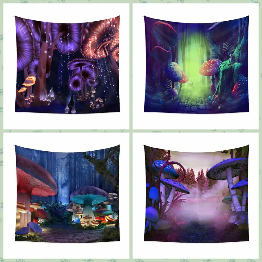 

Fantasy Forest Tapestry Mushroom Castle Fairy Tale Living Room Bedroom Room Wall Hanging Home Decoration